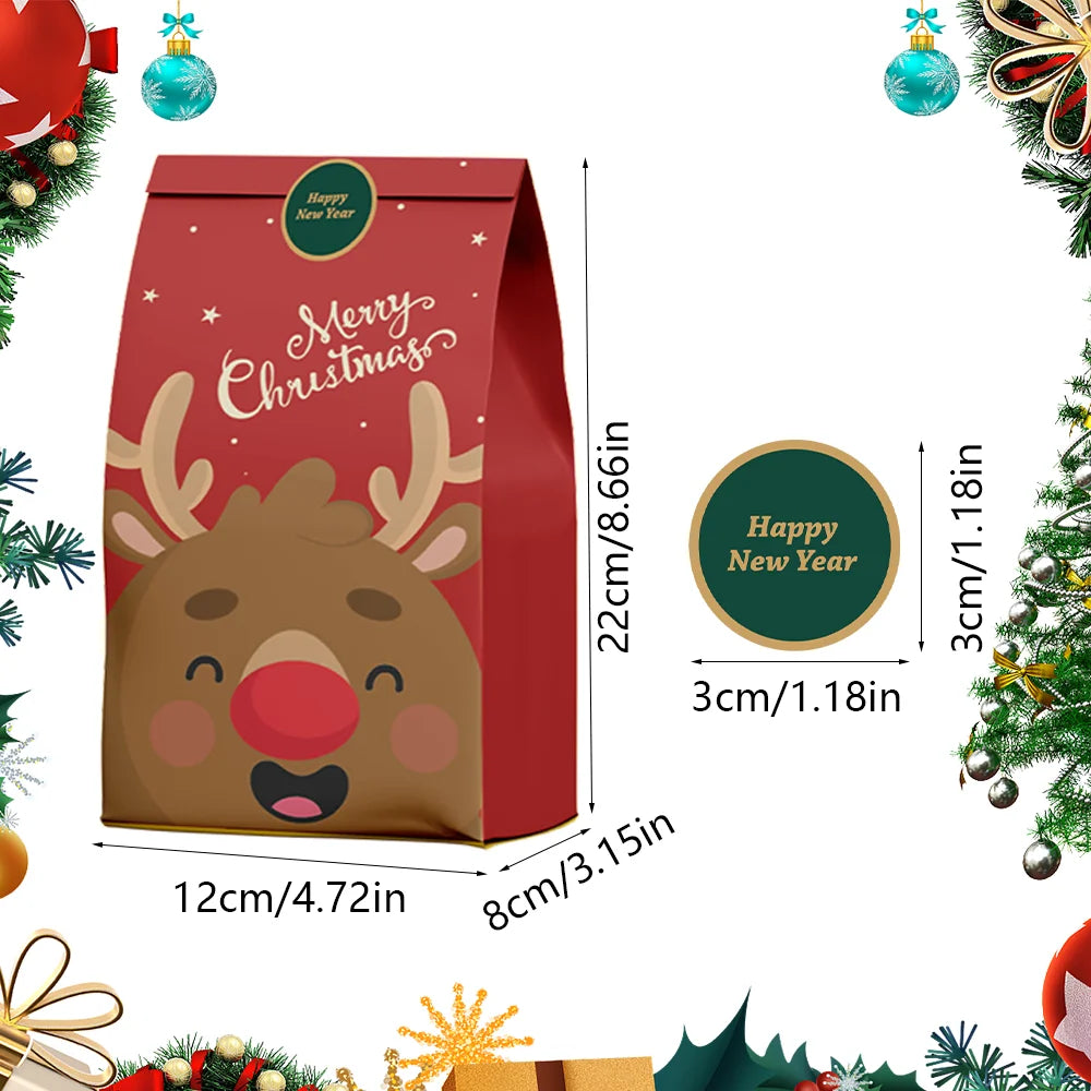 12/24pcs Christmas Candy Bag, Candy Gift Bag, Holiday Accessory Storage Bag, New Year'S Gift Packaging Bag, Paper Bag
