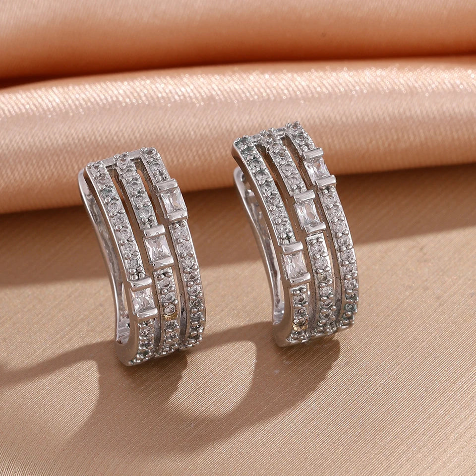 ZAKOL Multi Layer Rectangle Zirconia CZ Hoop Earrings for Women Shiny Crystal Fashion Jewelry For Dating Banquet Wedding