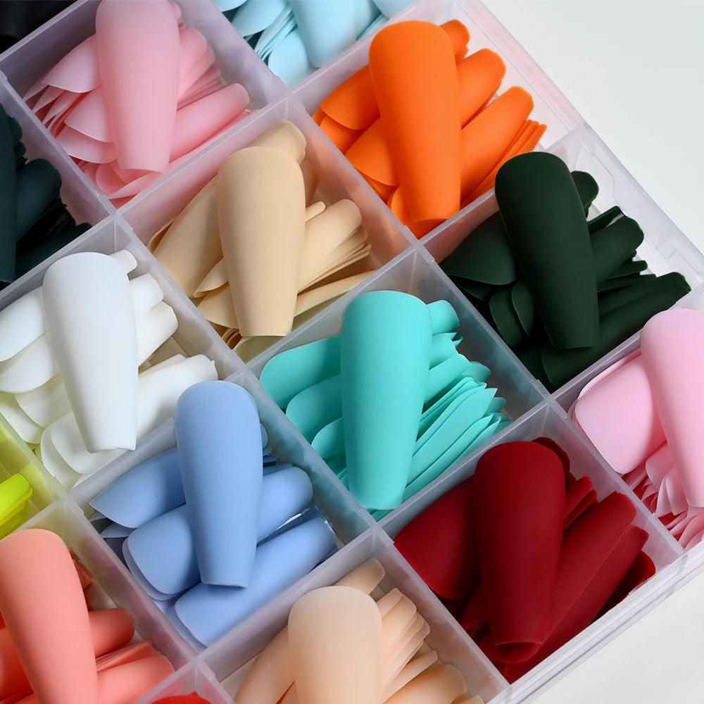 576pcs/box Frosted Colorful Long Coffin Fake Nails Acrylic Square Full Cover False Nails for Women DIY Press On Nails Extension