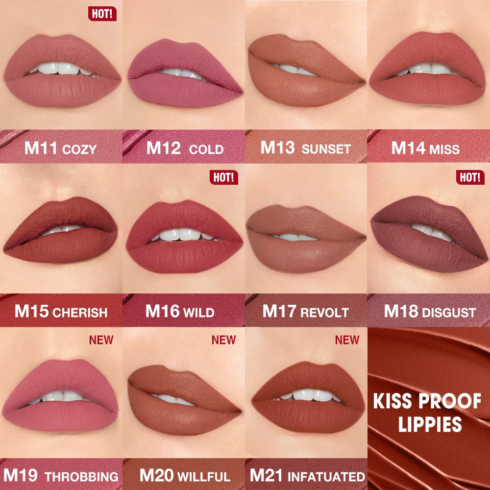 O.TWO.O Matte Lipstick Lip Tint 14 Colors Waterproof Long Lasting Non-transfer Smooth Highly Pigmented Velvet Lip Sticks Makeup