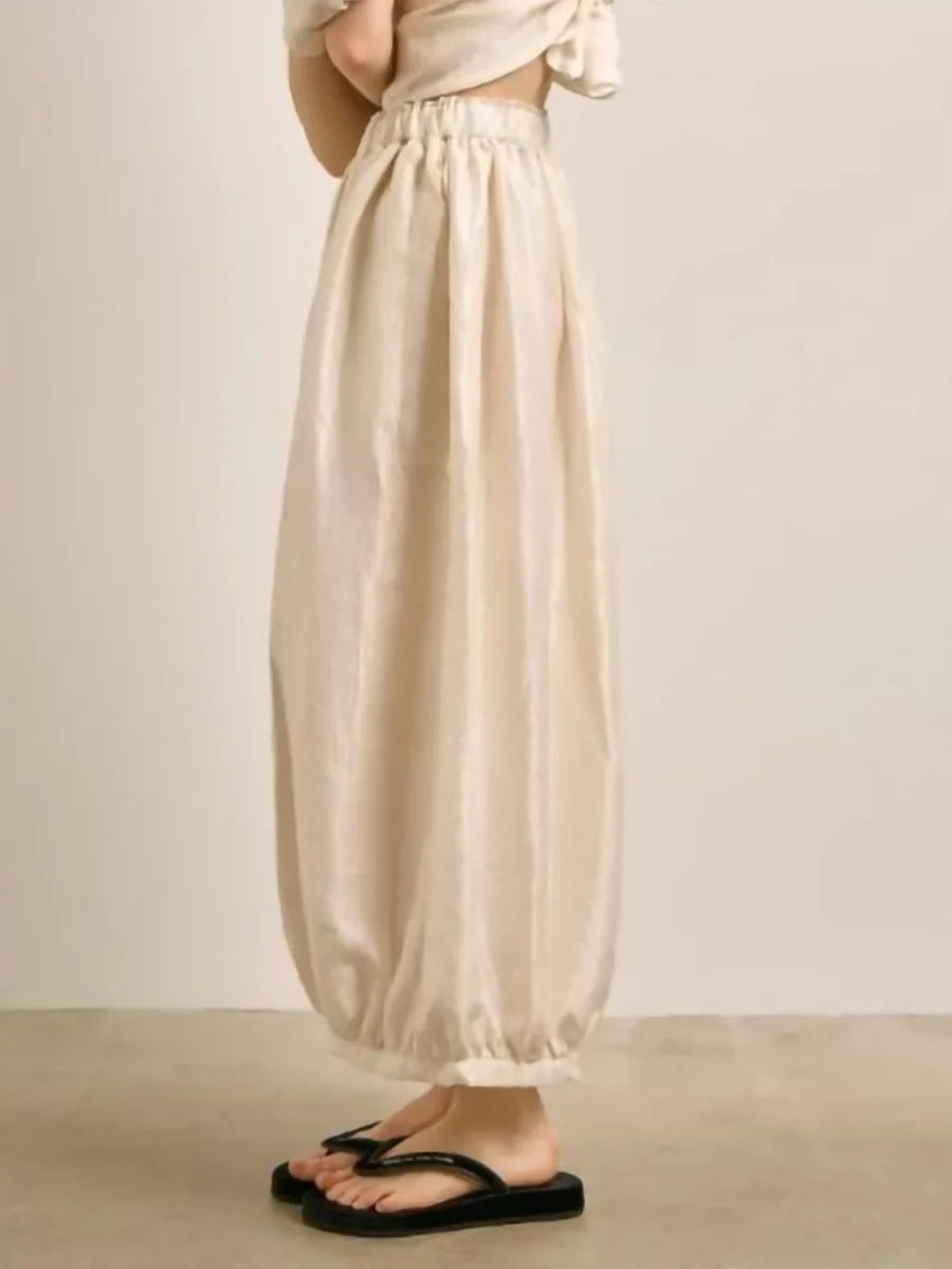 Women's Shiny Satin Solid Loose Fit Lantern Pants Elastic Waist Trousers Casual High Waist Commute Puffy Balloon Streetwear