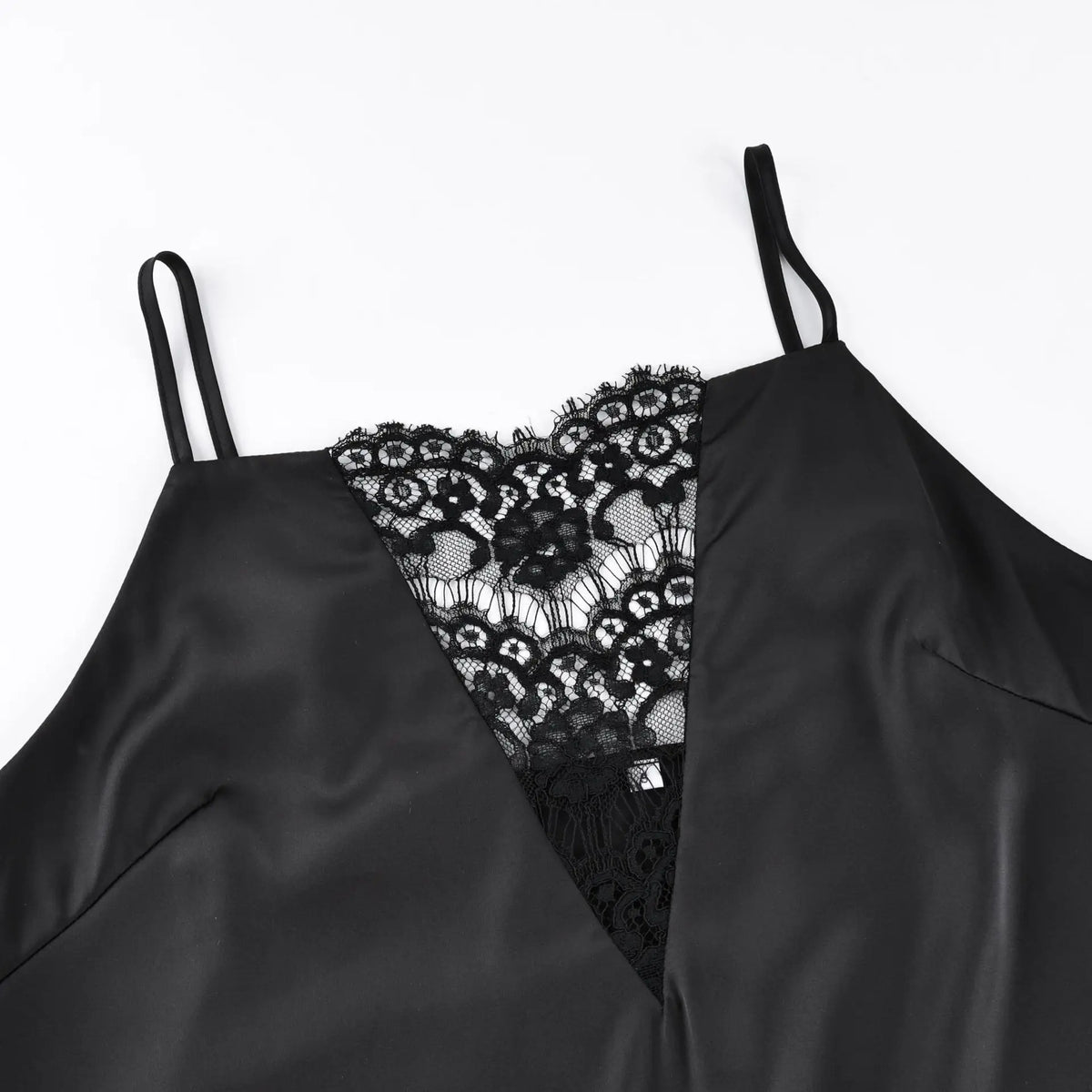 Women's Sexy Black Satin Slip Dress Patchwork Lace Hollow Out Sleeveless Dresses Party Club Ruffle Loose Backless Mini Dress