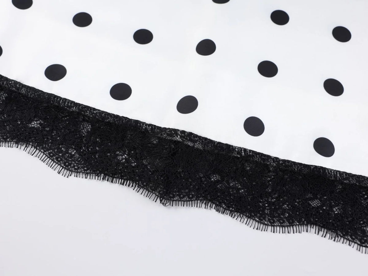 Elegant Polka Dot Skirt For Women Casual High Waist Satin Silk Patchwork Lace Midi Skirts 2026 Y2k Vintage Female Streetwear