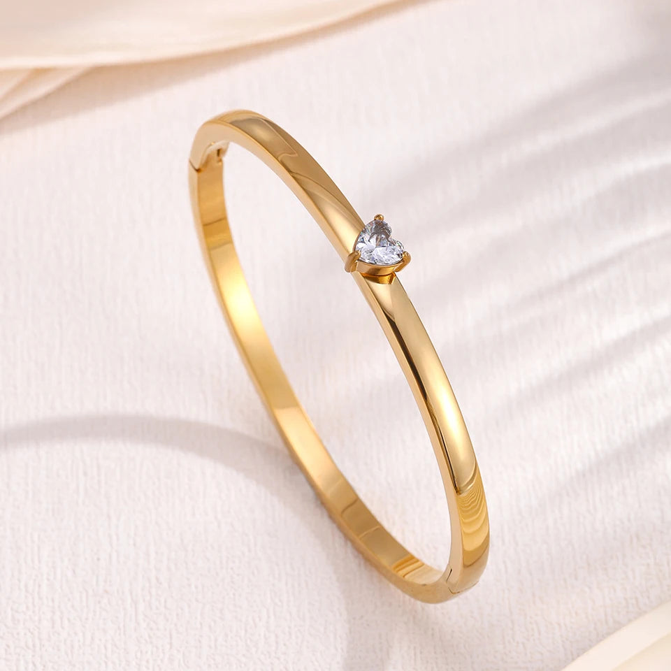 ZAKOL 4/1pcs Fashion Stainless Steel Sackable Bracelets Shiny Heart-shaped Zircon Embellished Bracelet Bangles Charm Jewelry Gif