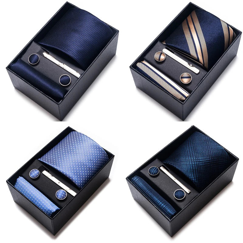 Gravatas Brand Wholesale Wedding Present Tie Pocket Squares Set Necktie Box Men Suit Accessories Floral Fit Formal Party