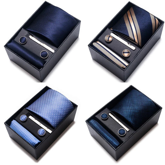 Gravatas Brand Wholesale Wedding Present Tie Pocket Squares Set Necktie Box Men Suit Accessories Floral Fit Formal Party