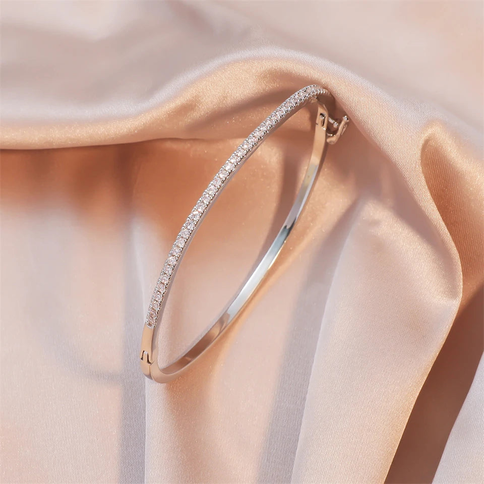 ZAKOL Simple Fashion Micro-inlaid Zirconia Thin Bangle for Women Brand Design Shiny Zircon Bracelets Jewelry Gift