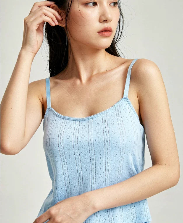 Ladies 2-Piece Sleepwear Set Short Tank Top And Shorts SML in Soft Breathable Blue Casual Home Clothes