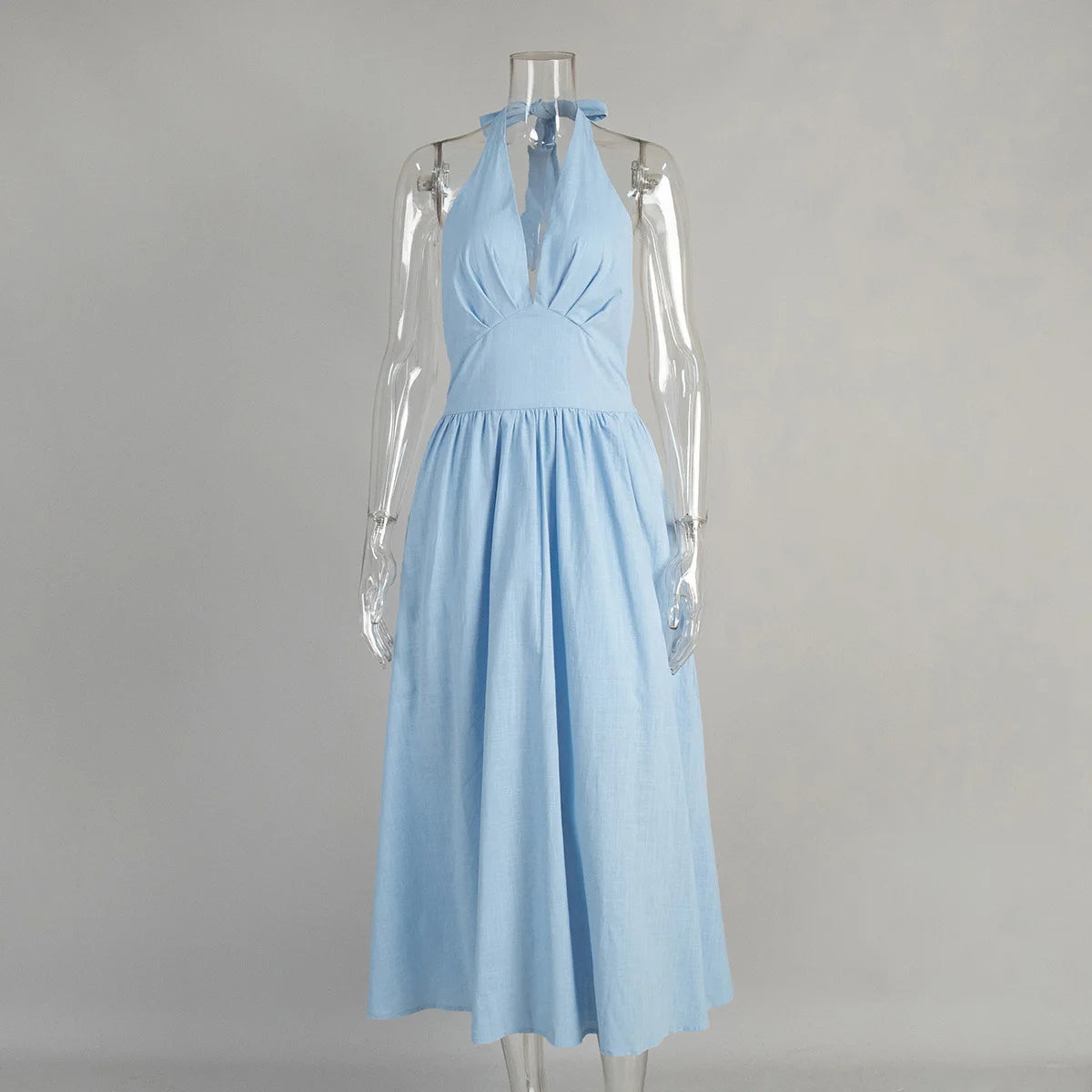 BKLD Pure Cotton Long Dresses 2026 Spring Summer High Waist V-Neck Lace-Up Maxi Dress Party Clubwear Solid Color Women Clothing