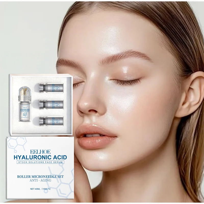 Deeply Hydrating Korean Facial Essence Set Hyaluronic Acid Microneedle Roller Skin Care Easily Absorbed Moisturizing Essence