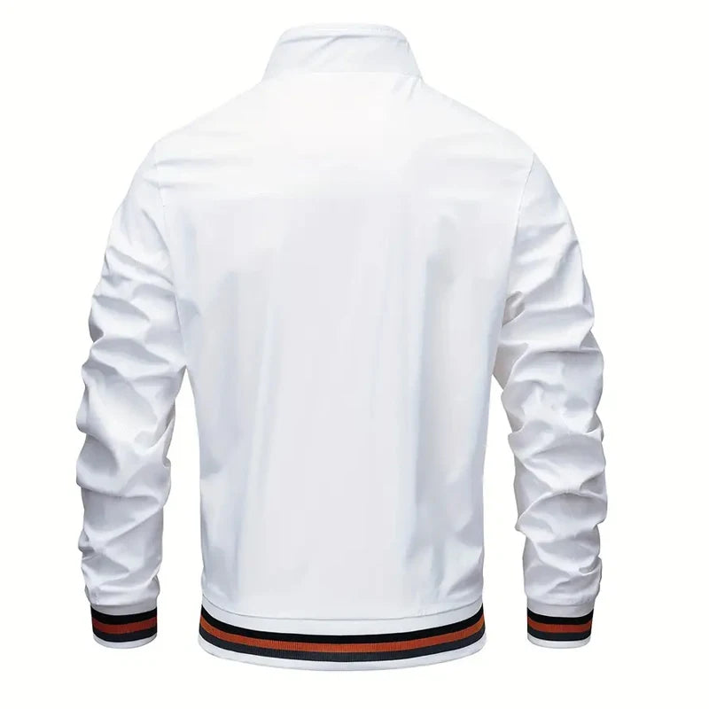 New Autumn and Winter Men's Windproof Stand Up Collar Jacket, Men's Stand Up Collar Striped Collar Casual Top No Velvet Sports F