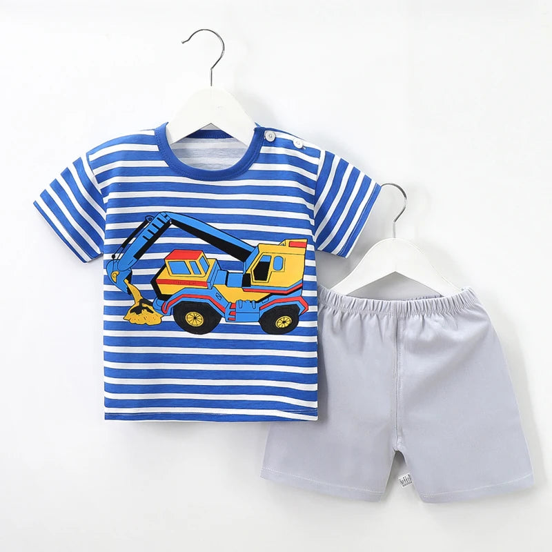 Kids Summer Clothes Set Cartoon Baby Tops Shorts Set 2Pcs Cotton Children Loungewear Suit Kids Girls Boys Sport Outfit Suit
