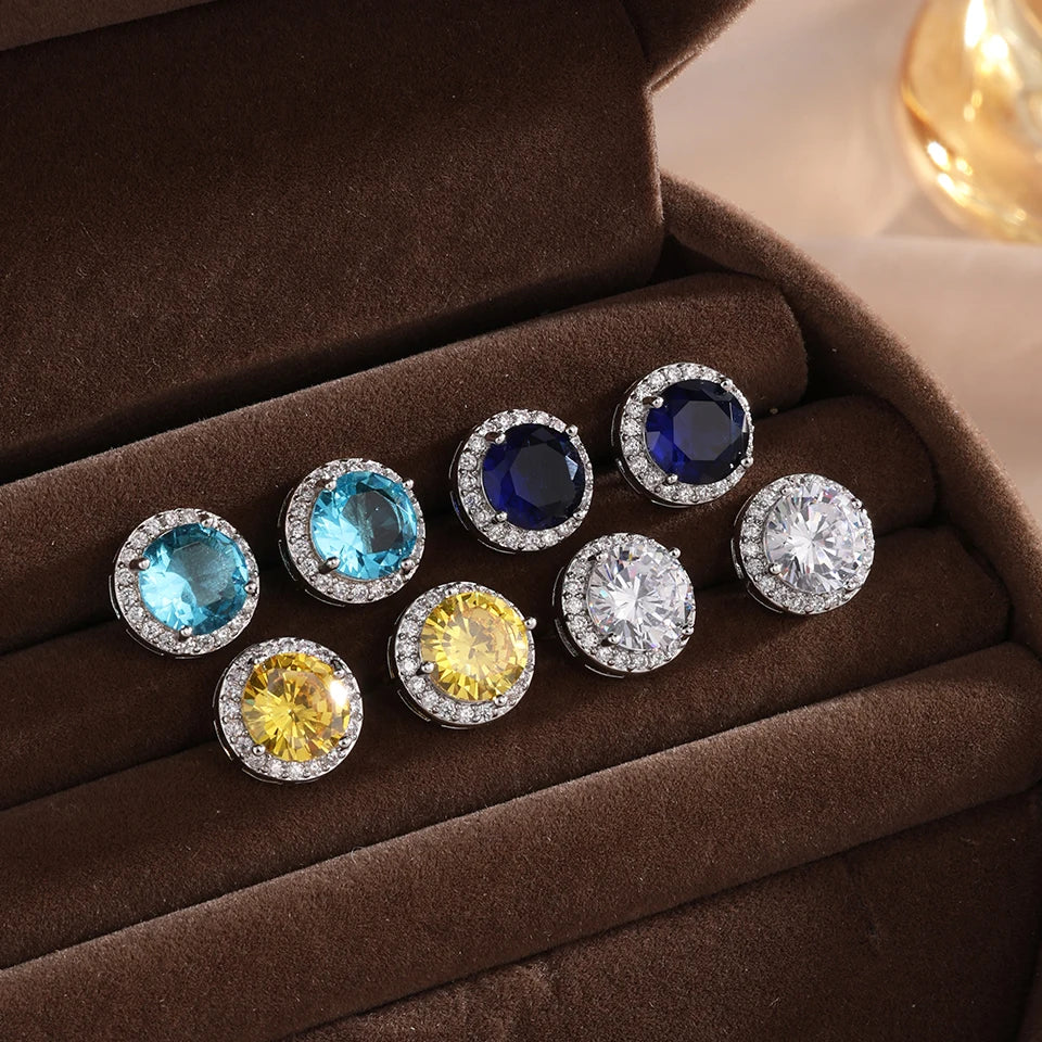 ZAKOL Classic Simple Round Zircon Stud Earrings for Women Men Shiny Blue Yellow AAA CZ Earring Exquisite Jewelry Gift Wholesale
