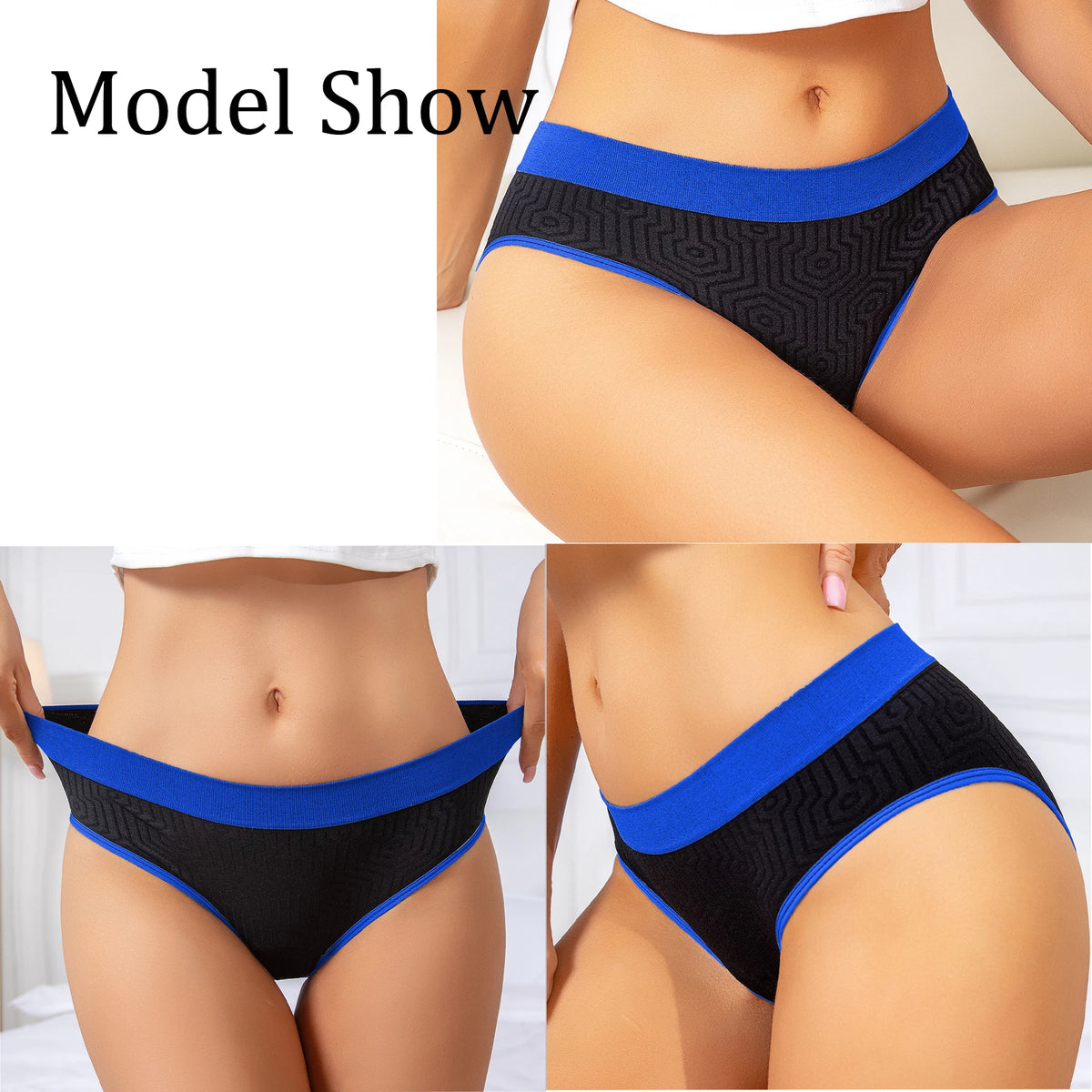 5PCS/Set Sports Women Seamless Underwear Contrast Color Geometric Pattern Panties Breathable Mid Waist Briefs All Seasons Wear