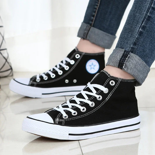 Men’s High-Top Canvas Sneakers – Lace-Up Flat Sole Shoes (A18-B6638)