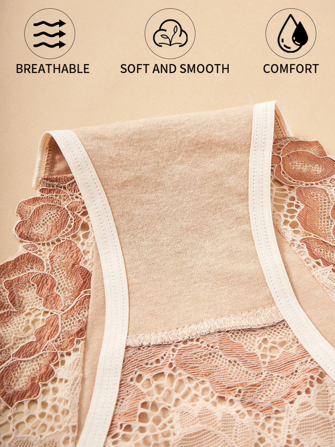 3PCS Semi-Sheer Contrast Lace Floral Sexy Women's Panties New Comfortable Cotton Underwear Solid Color Briefs Everyday Lingerie