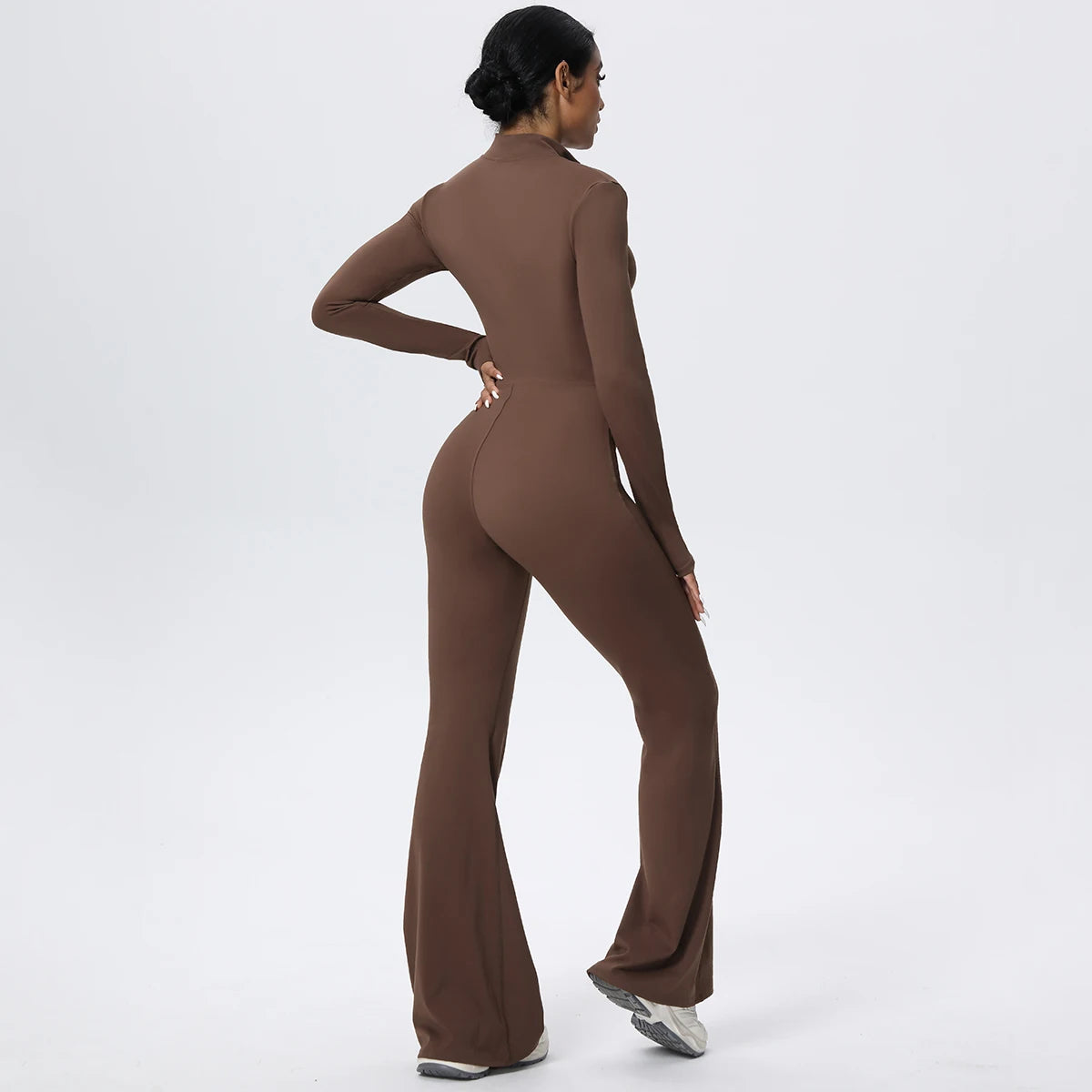 Woman's Fitness Yoga Bodysuit Solid Color Yoga Zipper Long Sleeves Trousers Gym High Strength Exercise Sports Bodysuit Leggings