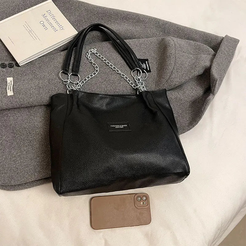 Luxury large bag women's Korean style large capacity PU soft leather single shoulder bag chain commuting tote bag