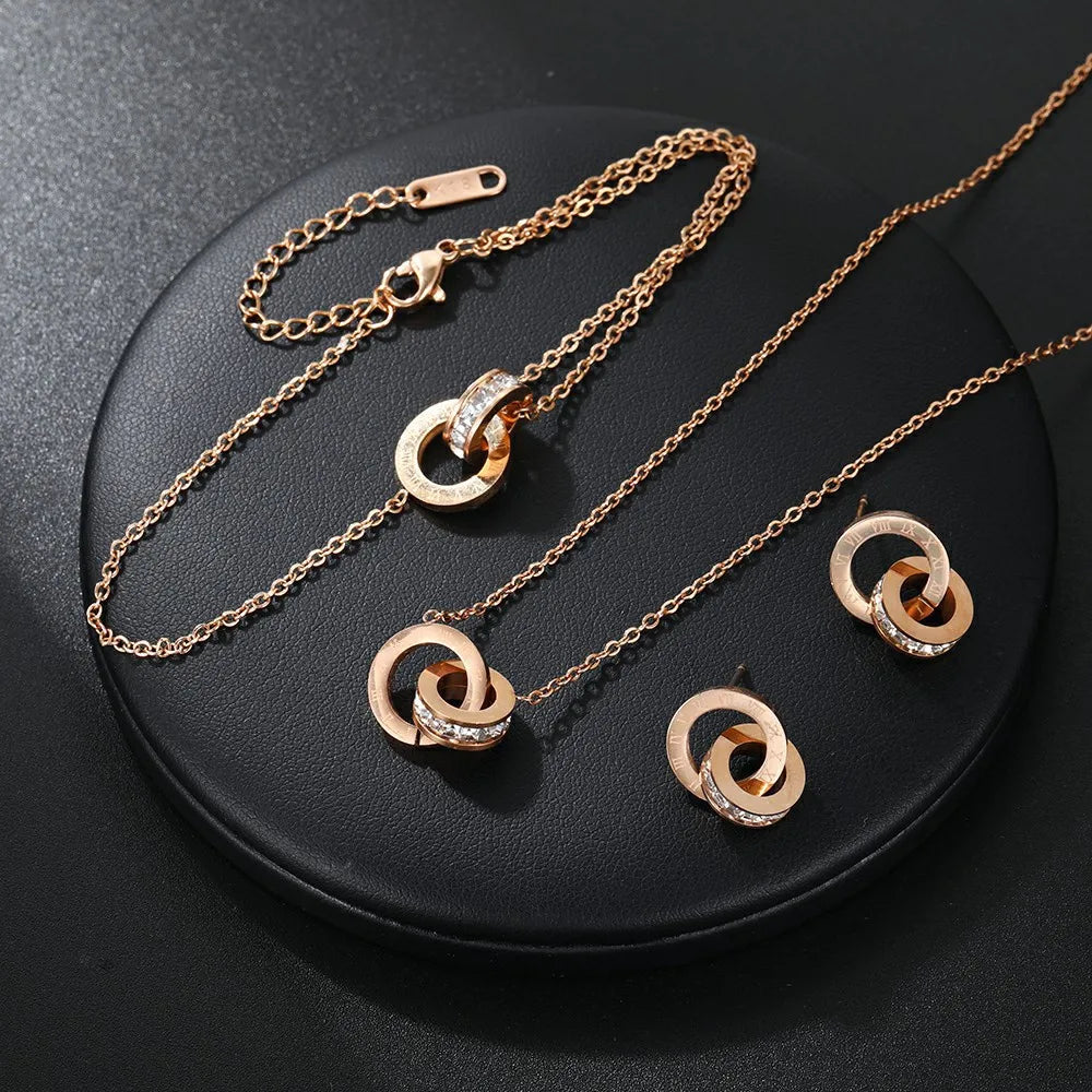 ZAKOL Women's Classic Roman Numerals Earring Necklace Bracelet Set for Women Girls Versatile Simple Daily Jewelry Sets