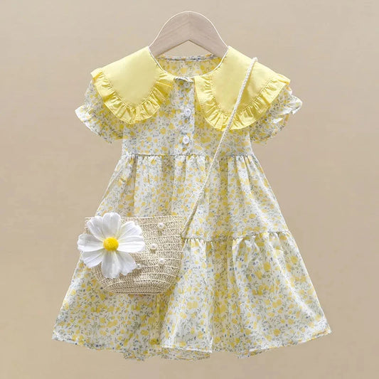 Baby Girls Summer Dress – Floral A-Line with Puff Sleeves, Ages 4–6Y