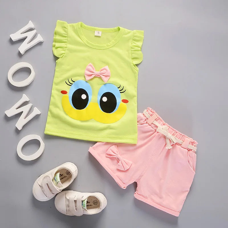 New Summer Fashion Baby Clothes Suit Children Girls Vest Shorts 2Pcs/Sets