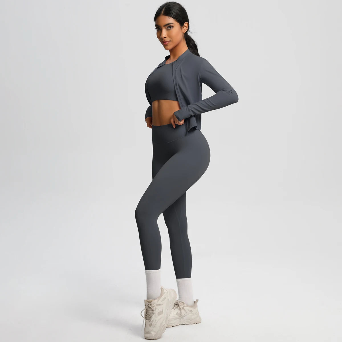 Yoga Three Piece Set for Women's Yoga Zipper Long Sleeves Sports Running Quick Drying Yoga T-shirt Push Up Female Pants Yoga Set