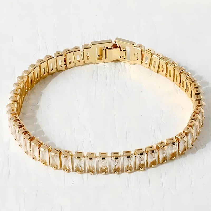 Fashion Korean Style Rectangle Zirconia Tennis Bracelets for Women Luxury Gold Color Crystal Party Jewelry