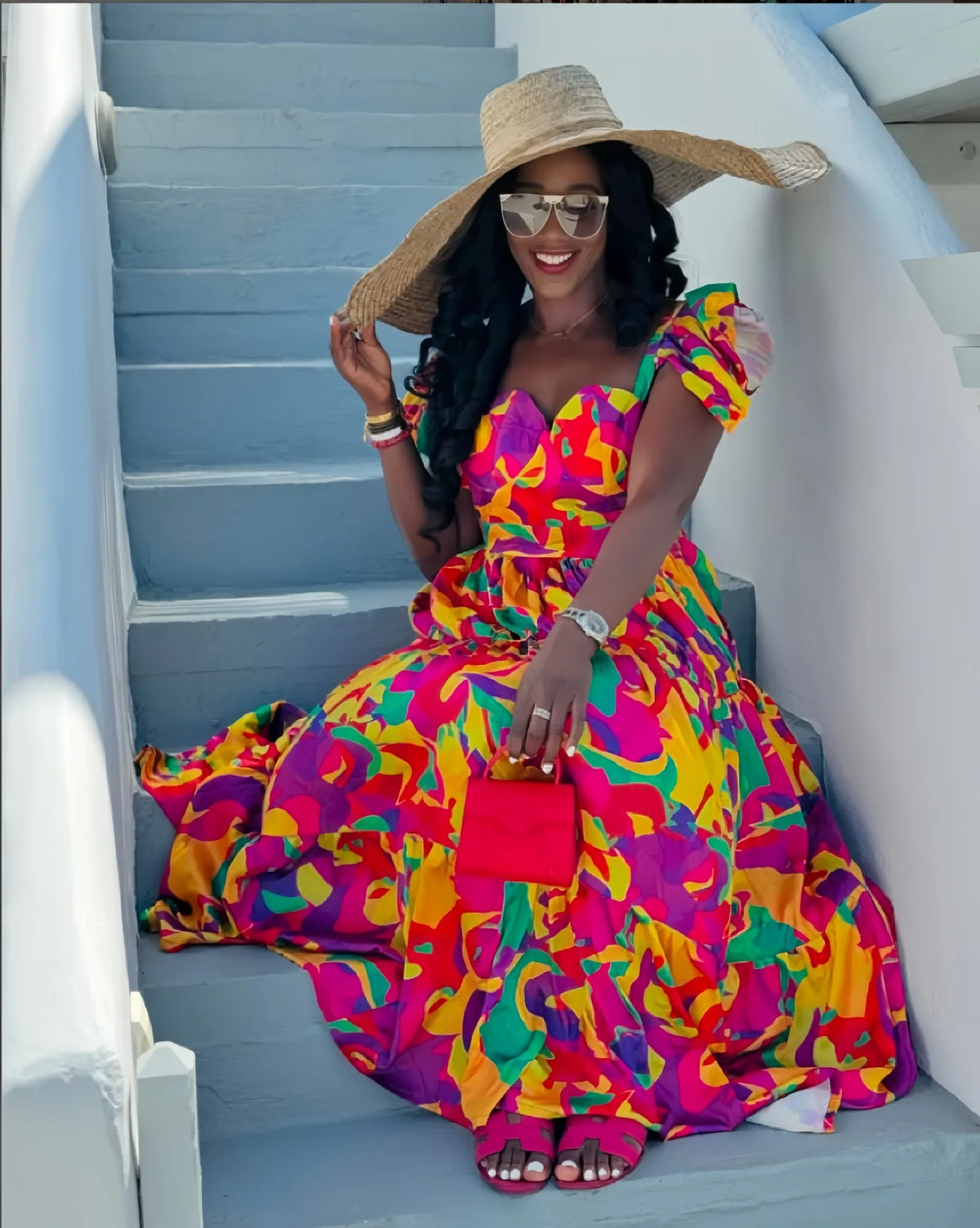 BKLD Women Clothing 2026 Spring Short Sleeve Elegant Party Dresses Fashion Color Blocked Printed High Waist Pleated Long Dresses