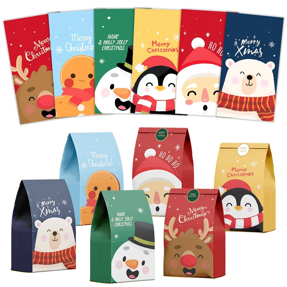 12/24pcs Christmas Candy Bag, Candy Gift Bag, Holiday Accessory Storage Bag, New Year'S Gift Packaging Bag, Paper Bag