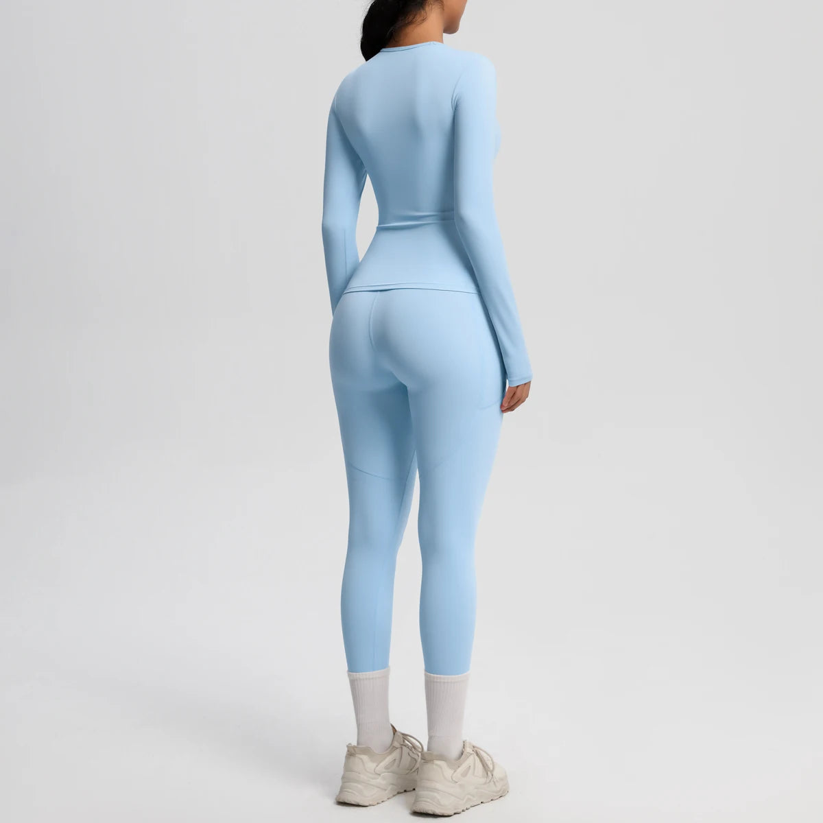Summer 2PCS Women's Yoga Suit Solid Color High Stretch Slim Casual Long Sleeves Quick Drying Push Up Women Pockets Pants Set