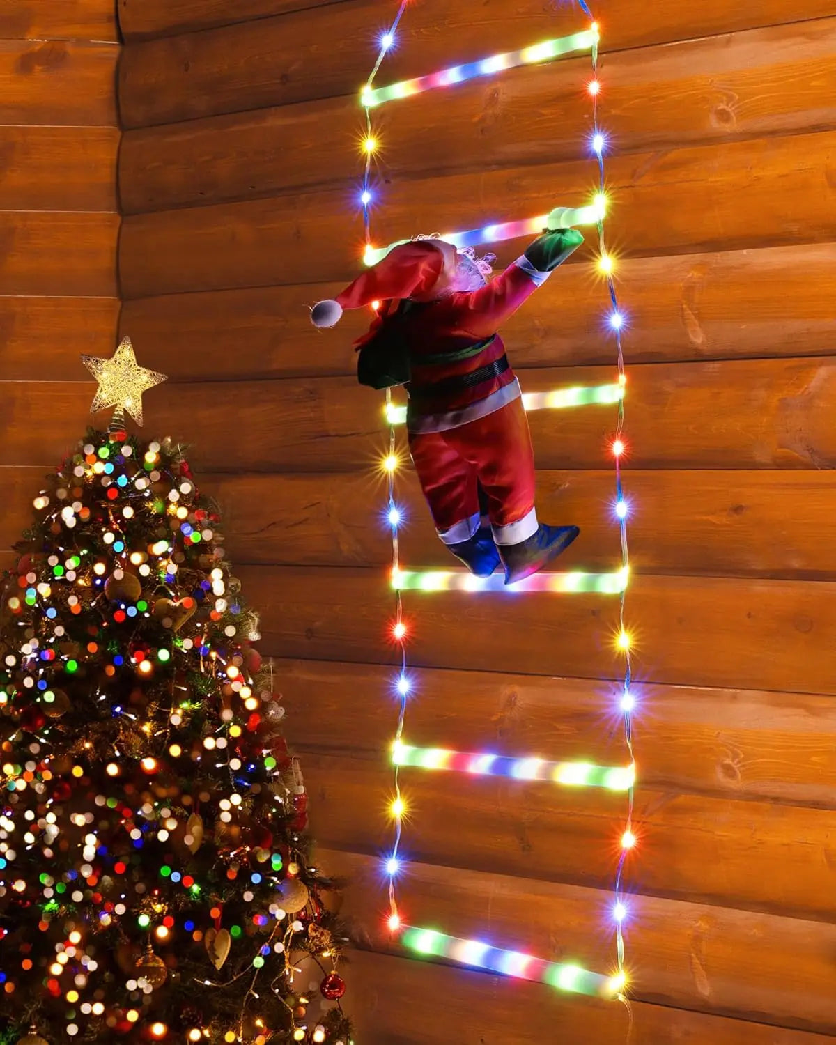 1.7/3m Christmas Decorative Ladder Lights with Santa Claus, Xmas Decorations Light for Indoor Outdoor, Garden Xmas Tree Decor
