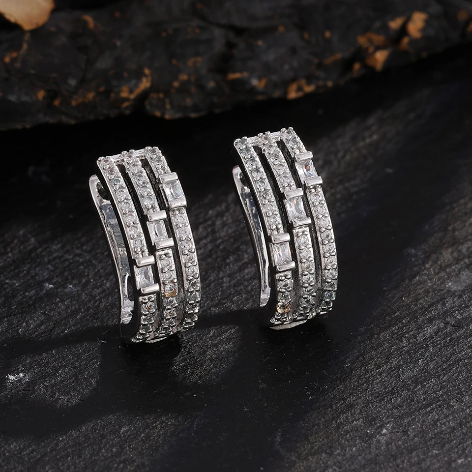 ZAKOL Multi Layer Rectangle Zirconia CZ Hoop Earrings for Women Shiny Crystal Fashion Jewelry For Dating Banquet Wedding