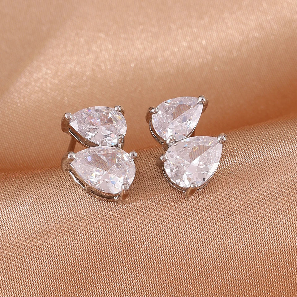 ZAKOL Cute Waterdrop-shaped Zircon Inlaid Stud Earring Sparkling Crystal CZ Silver Color Copper Jewelry Birthday Gift for Women