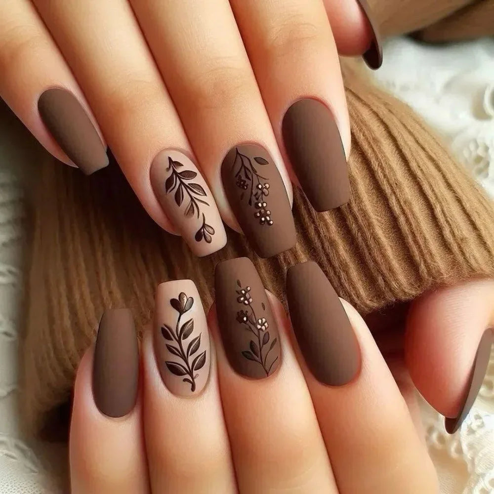 24Pcs Solid Black Short False Nails with Rose Pattern Design Ballerina Square Artificial Full Cover Press on Nail Tips for Girls