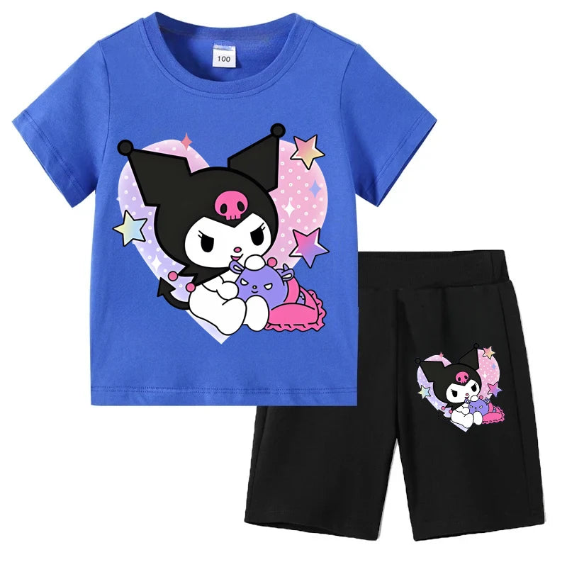 Sanrio Children's T-shirts Set Kuromi Printed Girls Summer Trend Baby