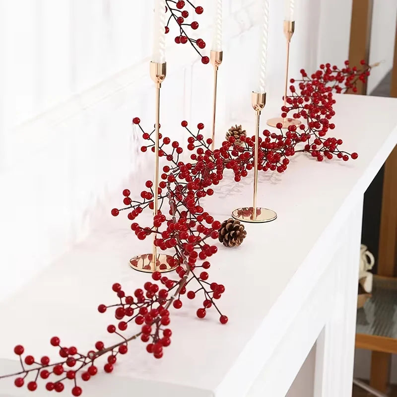 100CM - 190CM Artificial Red Berry Vine - for Holiday Fireplace, Staircase, Dining Table Decor, Christmas - for Celebrations