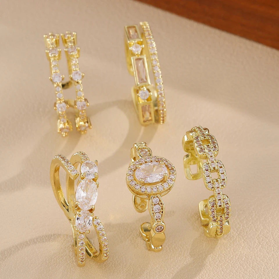 ZAKOL 5 Styles Golden Gorgeous Zircon Open Rings for Women Shining Geometric Crystal CZ Engagement Proposal Ring Gift