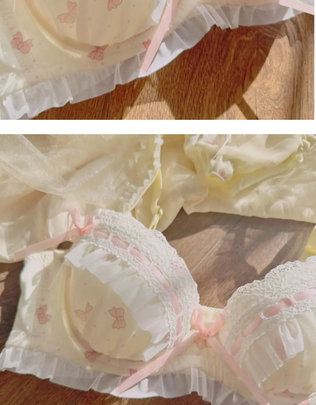 MOYISU Lolita Pure Desire Cute Princess Style Thin Cup Bra Set Printed Cute Bow Bra Comfortable Lace Underwear Goth Underwear