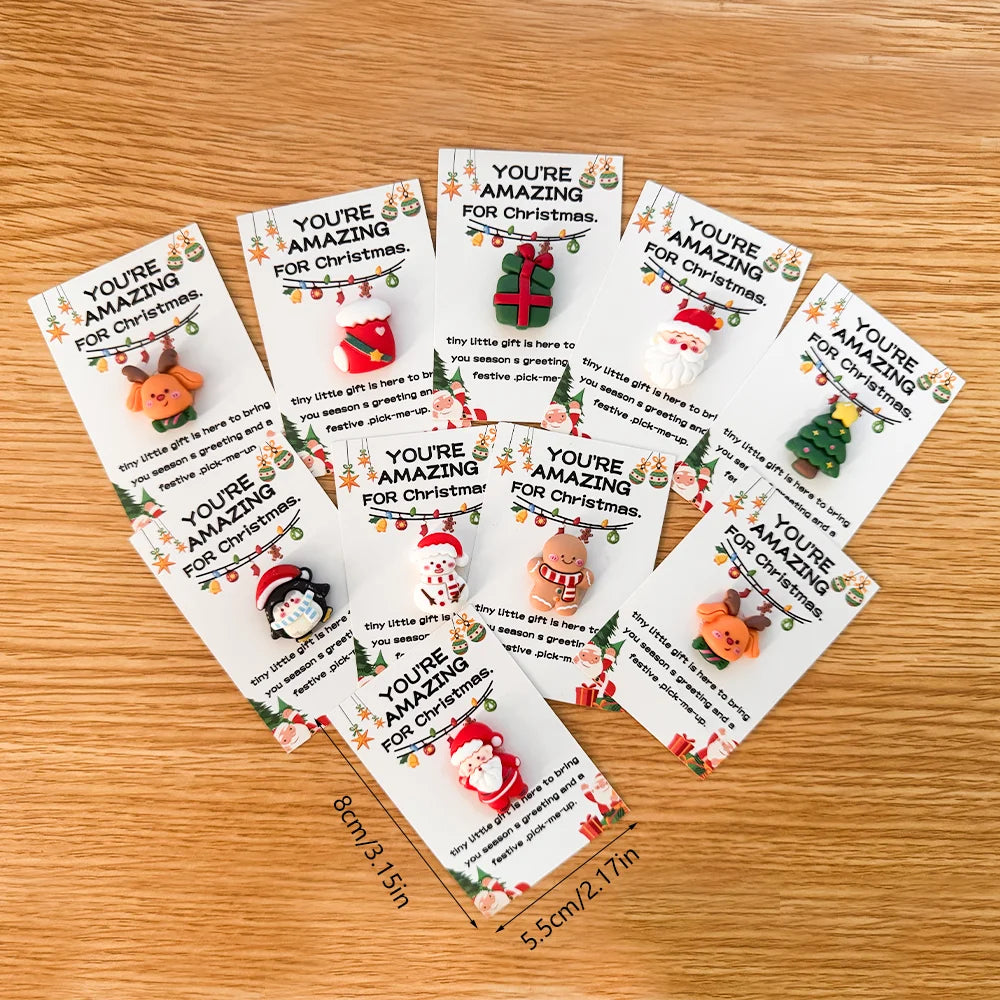 10/40PCS Random Festive Christmas Cards with Resin Charms, Holiday Gifts, Pocket Hug, Emotional Support for Friends & Family