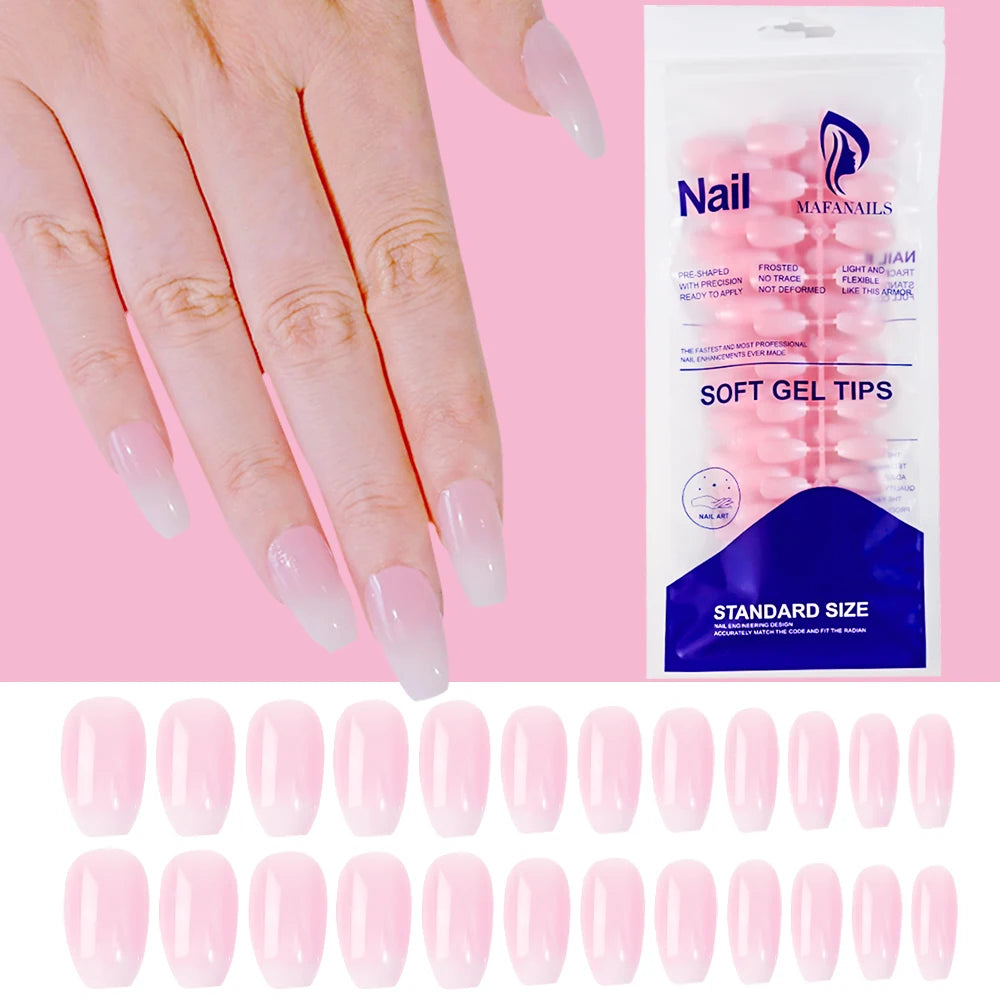 120Pcs Glossy Medium Coffin Press On Nails Pink Gradient French Fake Nails Acrylic Full Cover Ballerina False Nails For Women