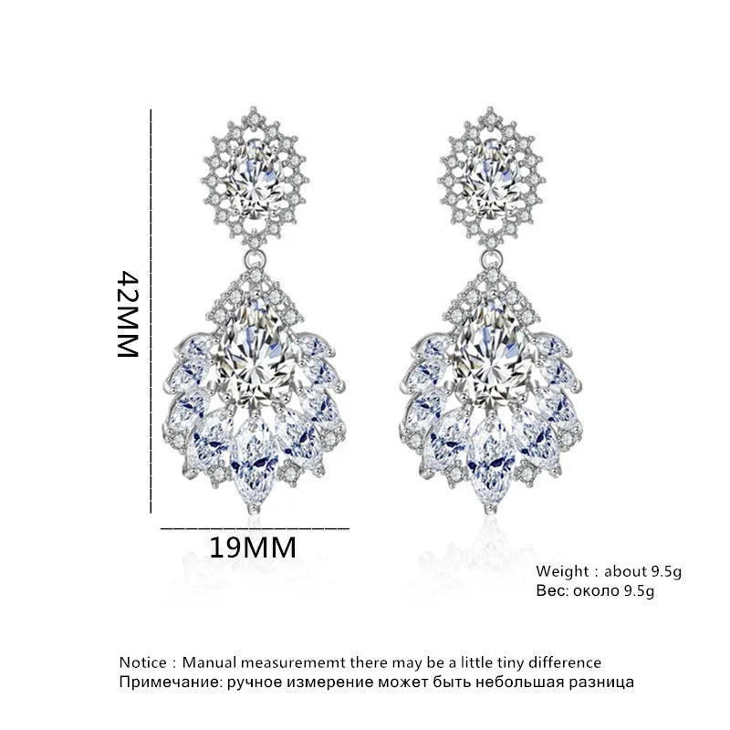 Fashion AAA Cubic Zirconia Chandelier Dangle Drop Earrings White Gold Color Crystal CZ Wedding Party Jewelry for Women