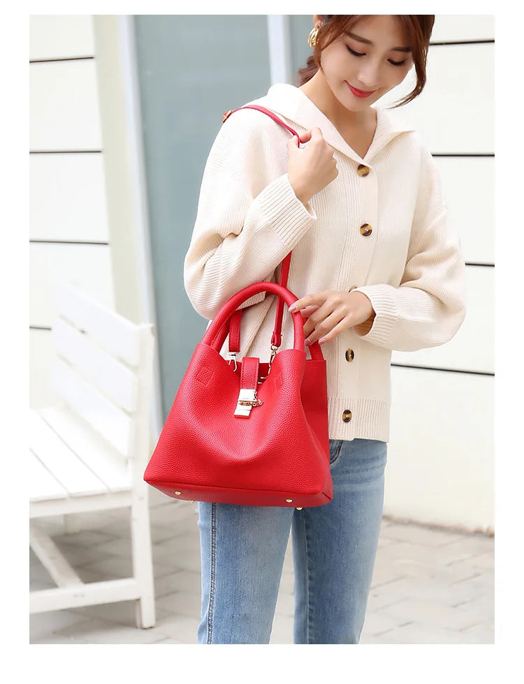 Women’s Large Capacity Shoulder & Crossbody Bag – Lychee Pattern PU Leather Bucket Style | حقيبة كتف وكروس نسائية كبيرة السعة – تصميم دلو من جلد صناعي بنقشة الليتشي