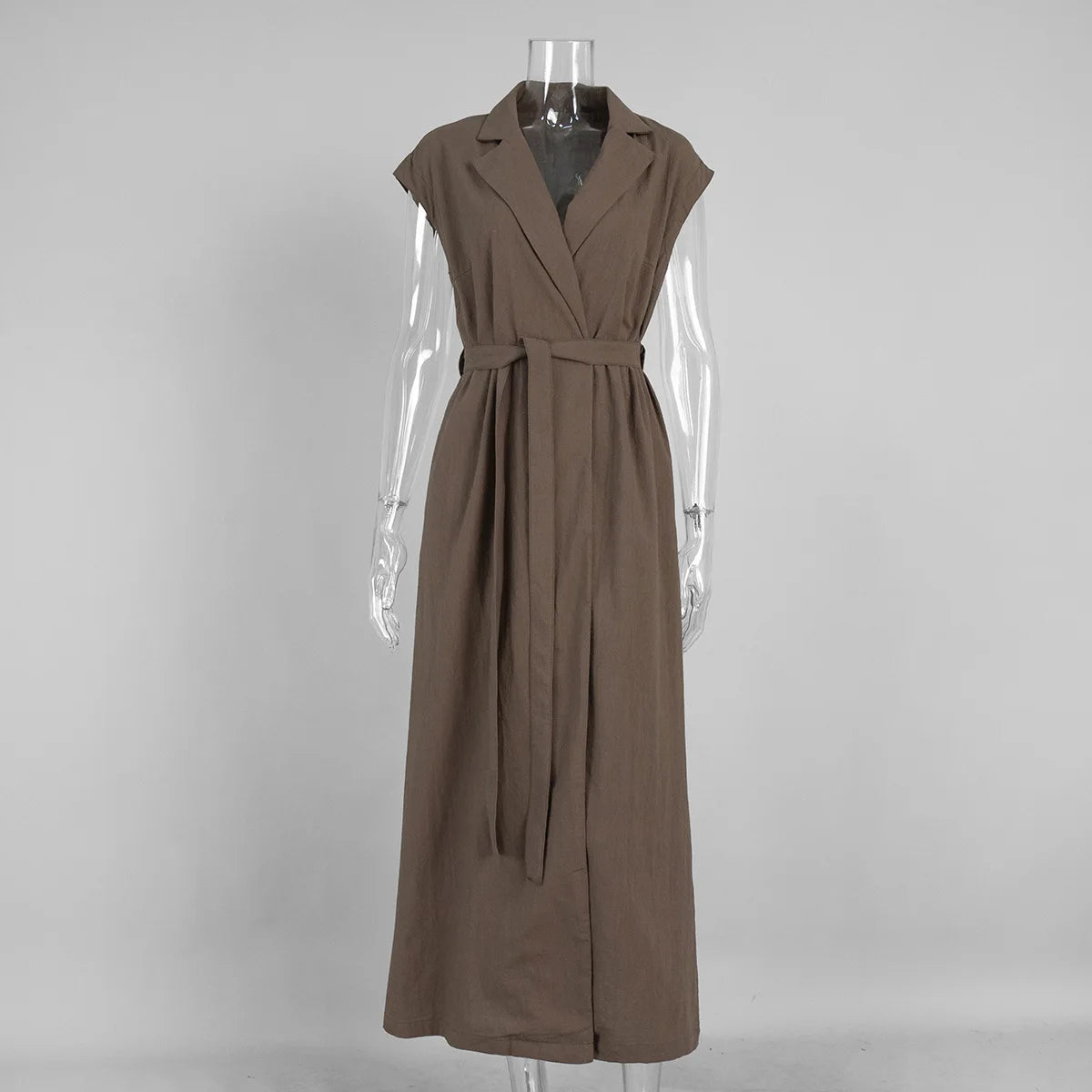 BKLD 2026 Spring Summer New Arrival Sleeveless Shirts Dress Casual Turn-Down Collar Tied Waist Dress Solid Color Women Clothing