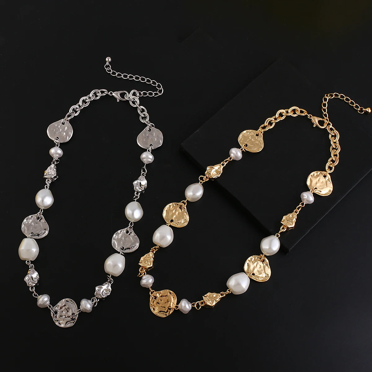 Flashbuy Trendy Gold Color Necklace Creative Irregular Metal Pearls Chain Choker Necklace Clavicle Chain Collier Jewelry