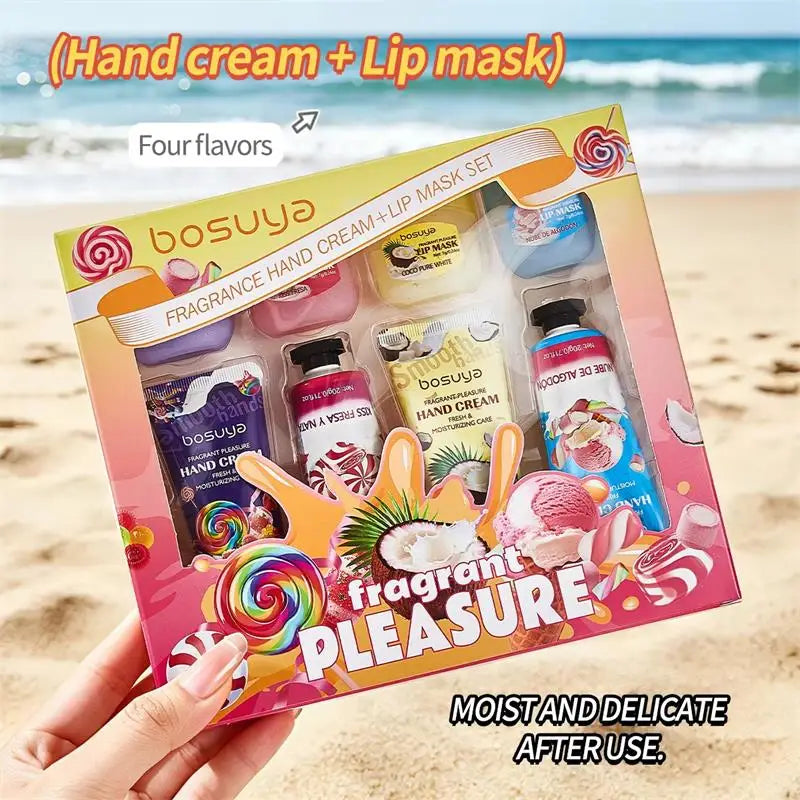 Hand Cream Lipstick Gift Box Coconut Candy Ice Cream Lasting Flavored Hand Cream Moisturizing And Hydrating Hand And Lip Care