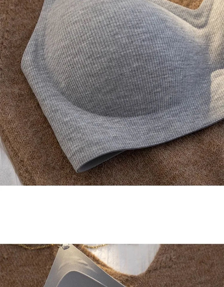 セクシー Bralette Small Chest Gathering Seamless Thin Straps Backless Wirefree Comfort Fixed Cup Lingerie Invisible Support Women US