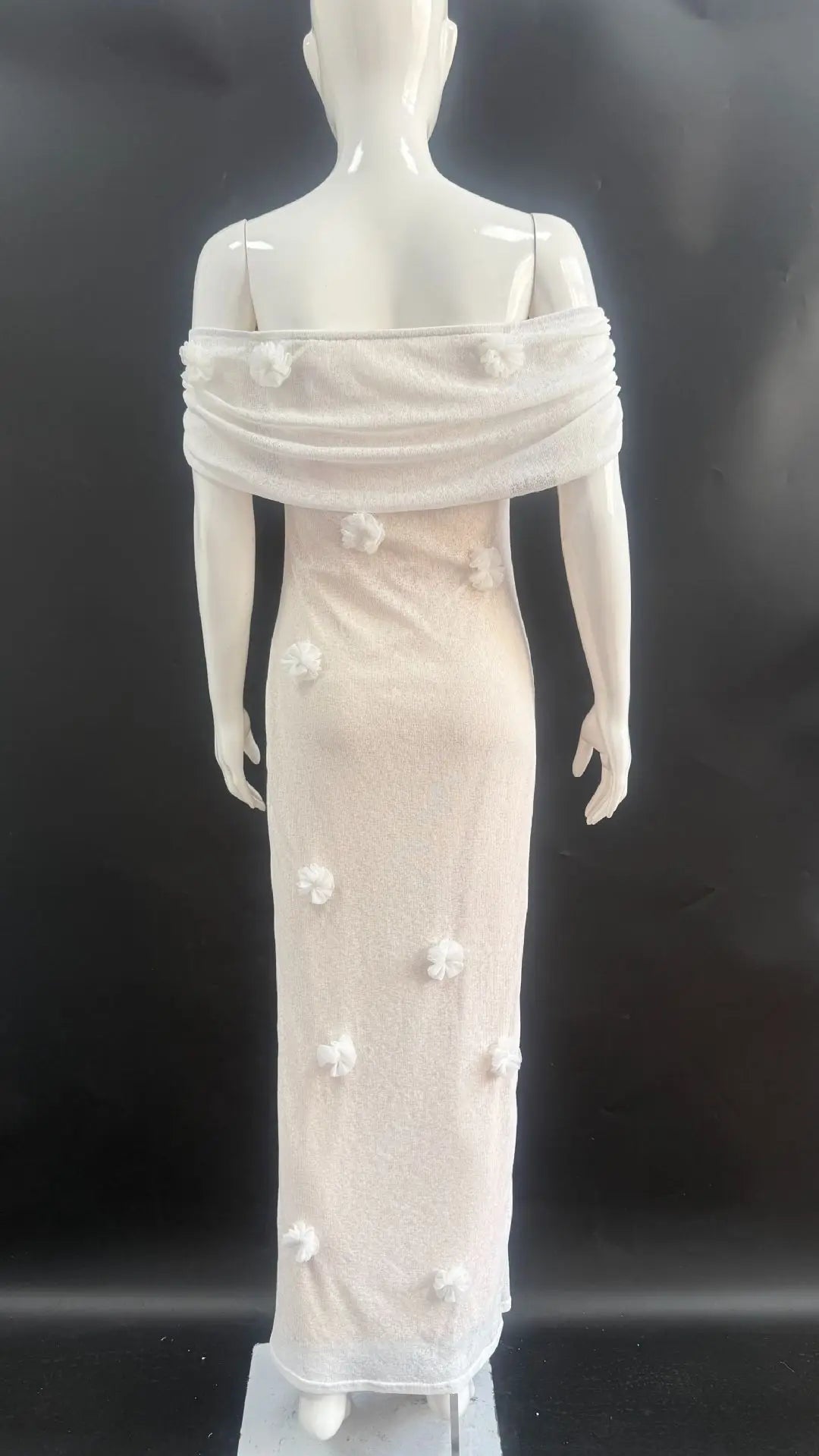 Elegant 3d Flower Off Shoulder Maxi Dress Sleeveless Perspective Pleated Slim Solid Color Robes 2026 Fashion Evening Party Gowns
