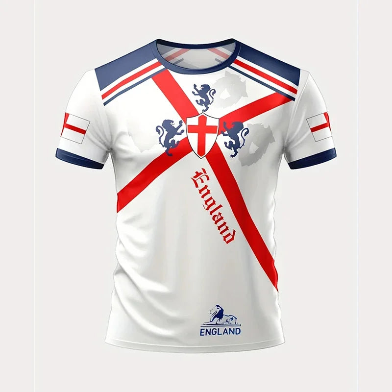 Men's England Football T-shirt 3D Printed Short Sleeve Casual Sportswear Breathable Outdoor Fashion Top