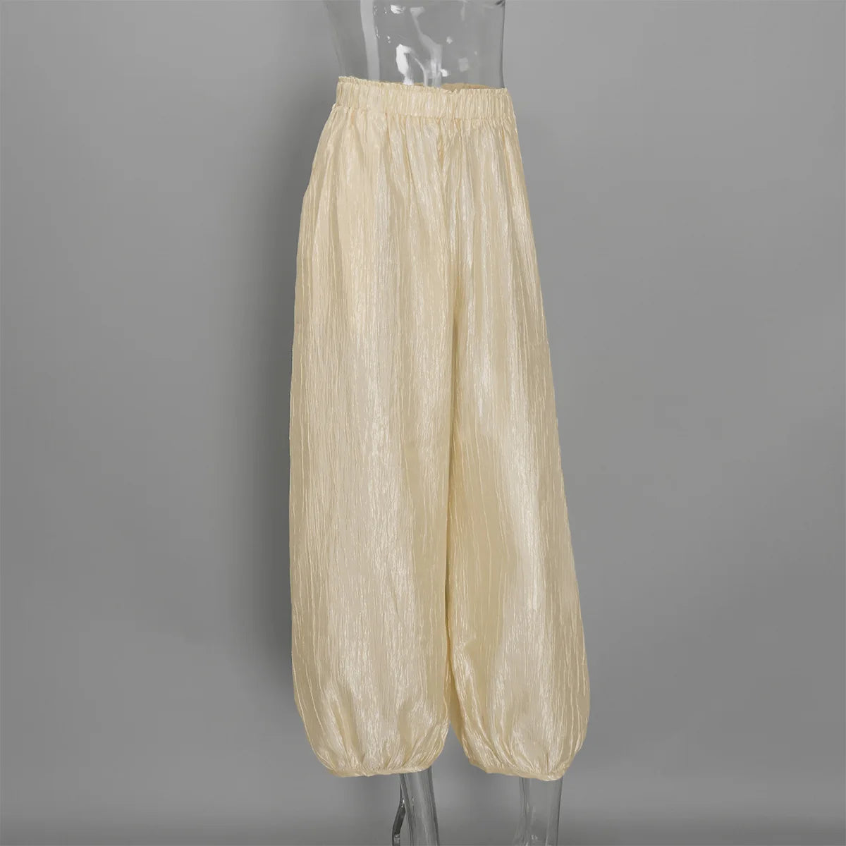 Women's Shiny Satin Solid Loose Fit Lantern Pants Elastic Waist Trousers Casual High Waist Commute Puffy Balloon Streetwear