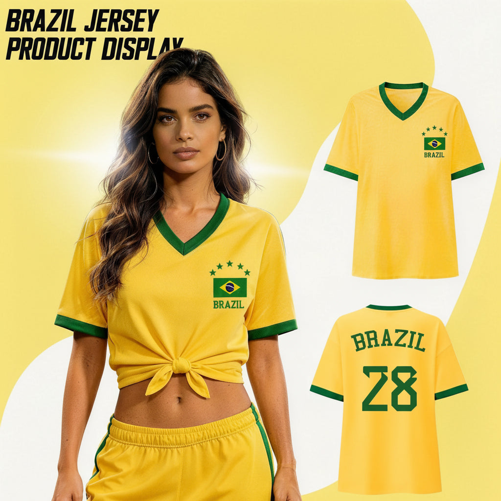 Women’s Brazil Flag Soccer Print T-Shirt - تيشيرت نسائي بطباعة علم البرازيل لكرة القدم